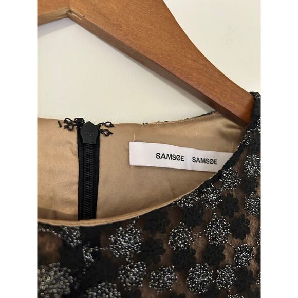 Samsoe Samsoe Pimo Blouse Black Floral Nude Overlay Bubble Long Sleeves EUC S - Picture 6 of 13